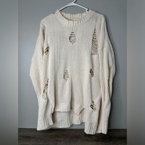 Debut Womens beige/cream distressed long sleeve sweater size M Oversized